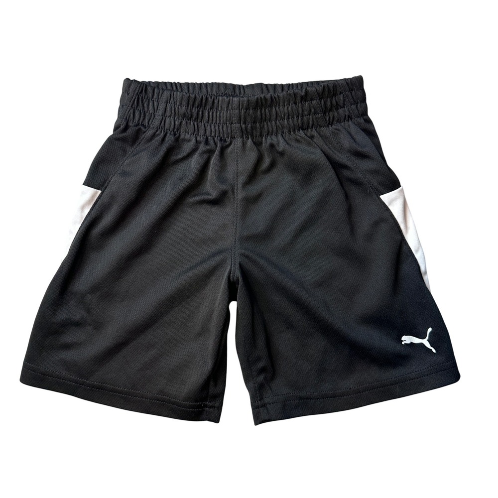Puma Shorts Boys 4 Black Mesh‎ Athletic Performance Side Stripe Logo Youth Kids